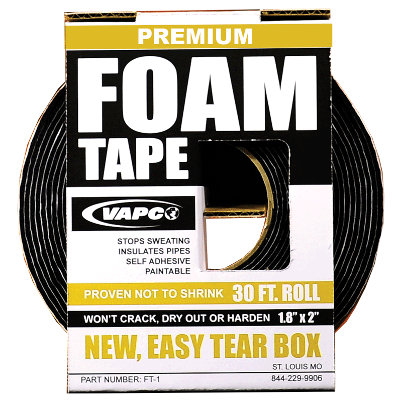 Beat the Sweat: Vapco Foam Tape - The All-in-One Insulation Solution Tired of condensation dripping from your cold pipes? Introducing Vapco Premium Foam Tape, the builder-grade solution that effectively stops sweating on pipes used in refrigeration, freezers, and air conditioning systems.