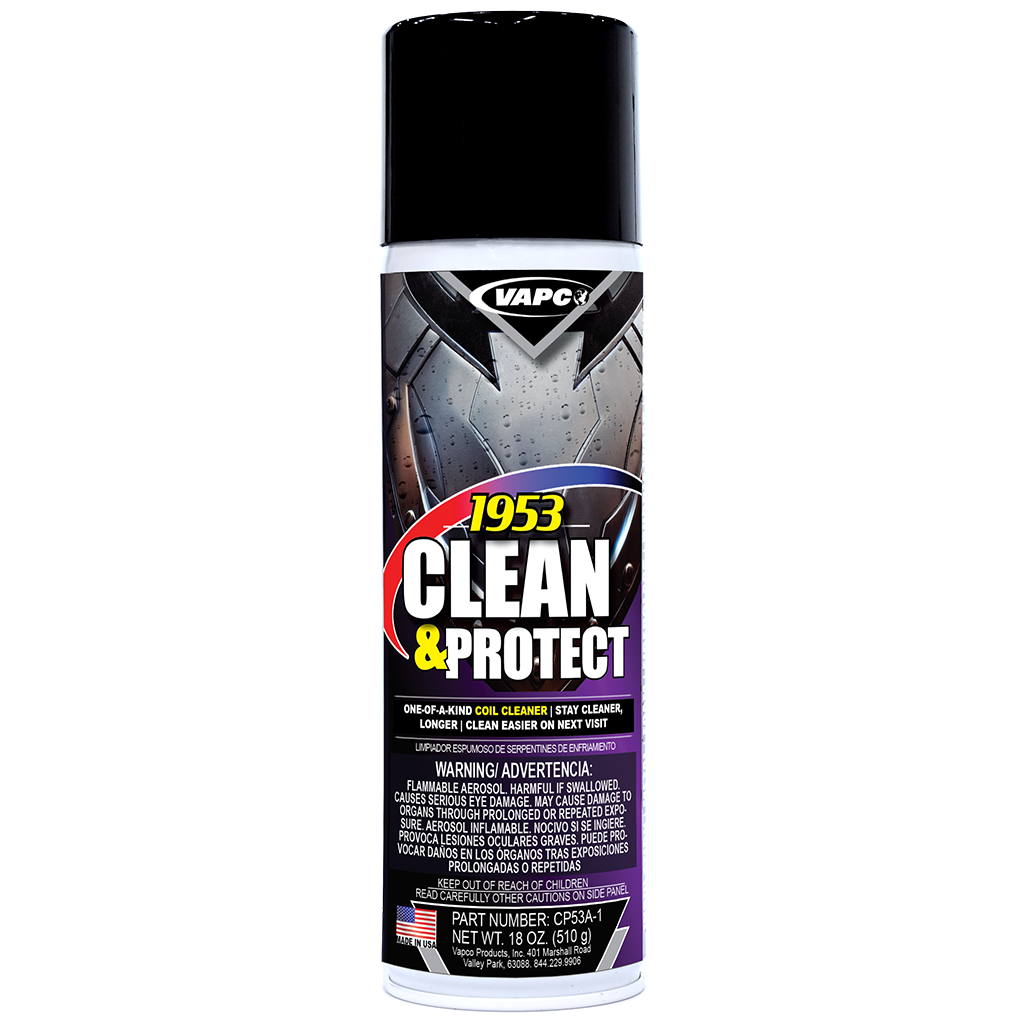 1953 CLEAN & PROTECT is a revolutionary coil cleaner that includes a protective coating after it dries to improve water beading and make cleaning easier during the next servicing. 