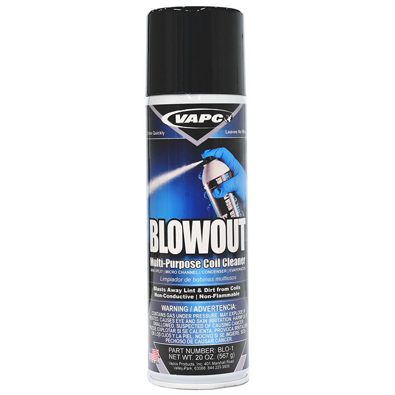 Blowout blasts away lint, dirt, and dust from coils with a shot of super-compressed solvent. 