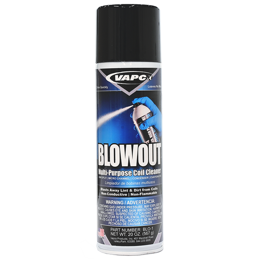 Blowout blasts away lint, dirt, and dust from coils with a shot of super-compressed solvent. 