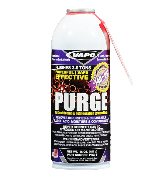 Introducing Purge System Flush, the industry's most powerful line set flush! With over 140+ PSI of cleaning force, this heavy-duty solution tackles even the toughest jobs. A single 1 lb can cleans 3-6 tons of HVACR systems