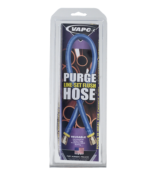 Ensure a secure and hassle-free cleaning experience with the PURGE Line Set Flush 18" Hose! This essential accessory connects seamlessly to both the actuator valve on your PURGE canister and PURGE aerosol products, creating a reliable connection for efficient cleaning.