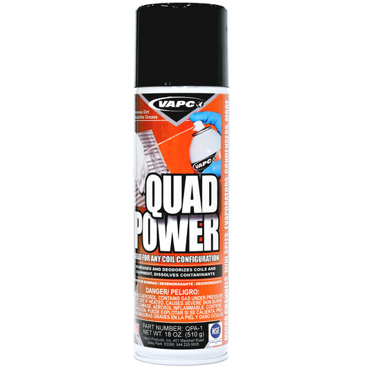 QUAD POWER: The All-in-One Cleaning Champion for HVACR Pros (and DIY Enthusiasts!)  Tired of battling stubborn grease, grime, and dirt on your HVACR equipment? Look no further than QUAD POWER, the highly-concentrated, multi-purpose cleaner favored by professionals and homeowners alike.