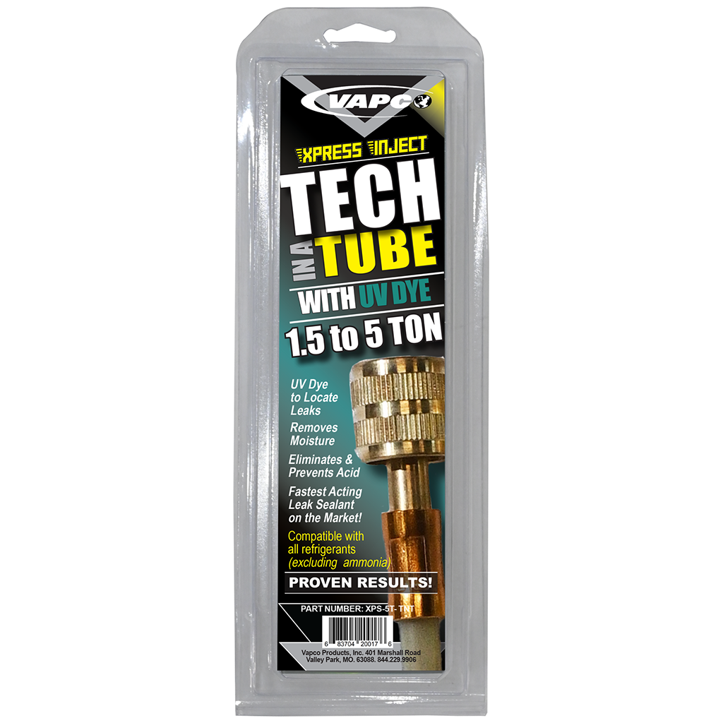 Tech in a Tube: All-in-one AC repair. Detects leaks with bright UV dye, seals them fast, and protects against moisture and acid damage.