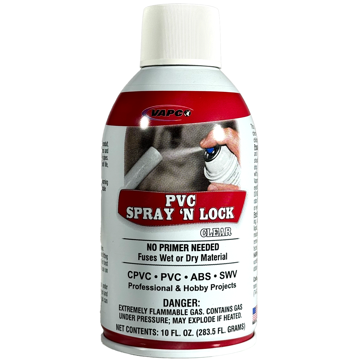 PVC Spray 'N Lock cures in seconds and forms a strong, permanent bond that won't crack, leak, or deteriorate. It even withstands wet, dry, hot, and cold conditions, making it ideal for various applications.